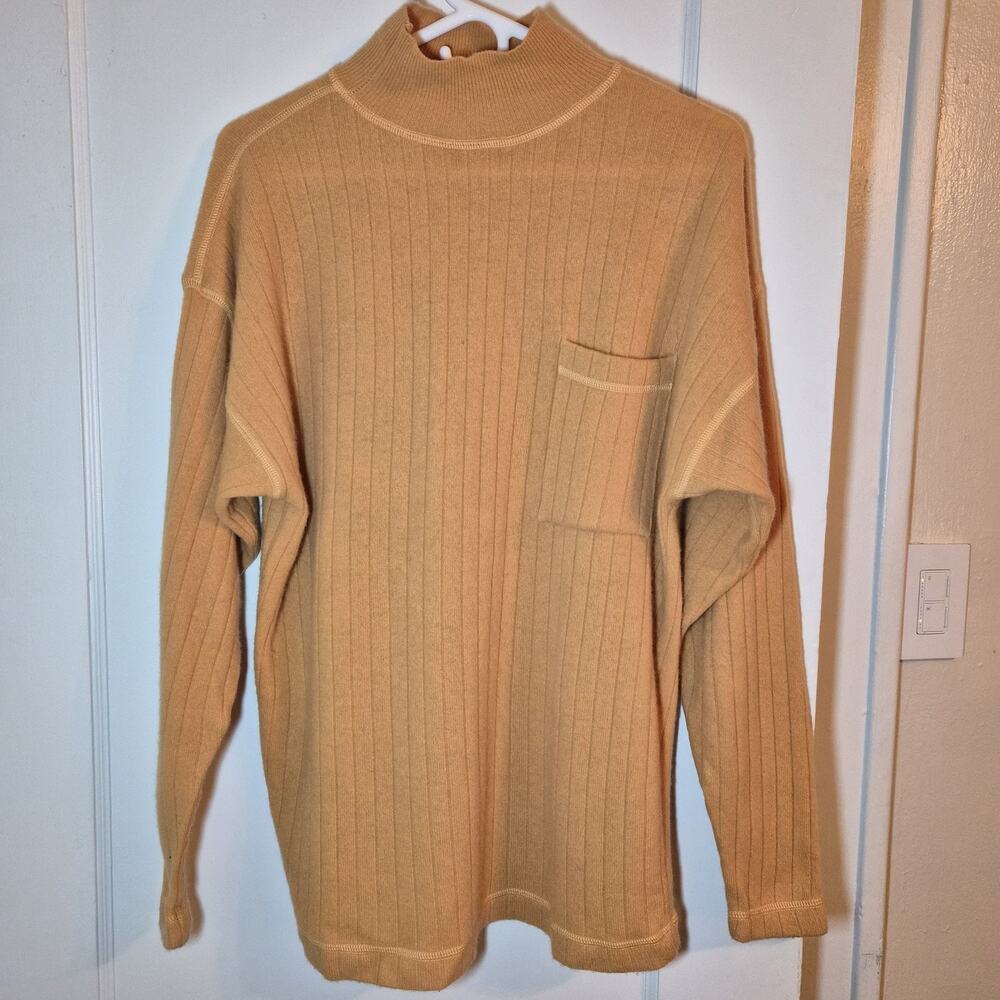 The Limited Italy Wool Blend Ribbed Mock Neck Sweater Camel Tan Size Med